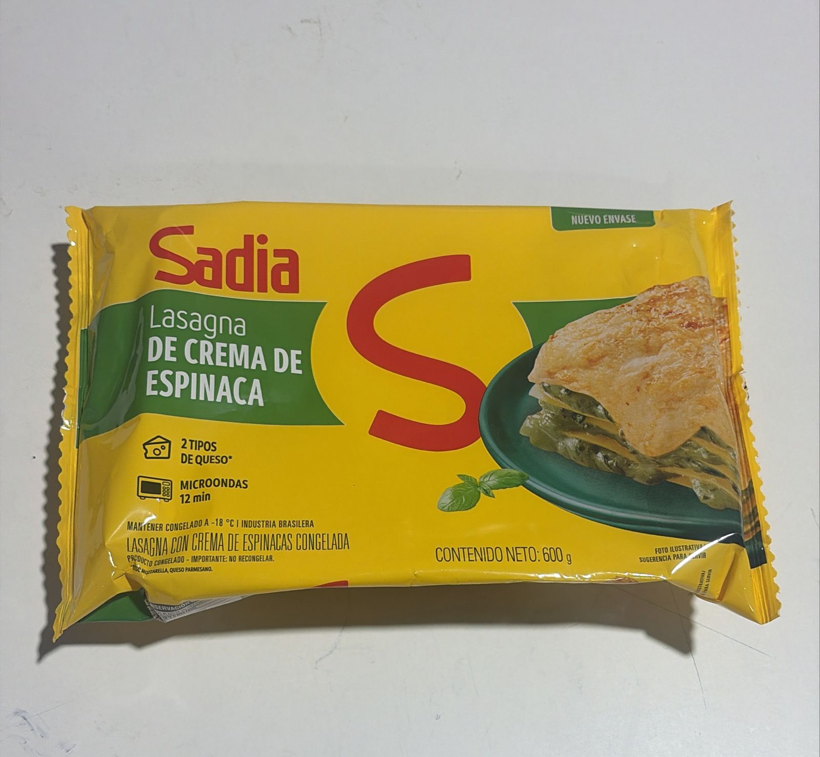 Lasagna Crema Espinaca mediana 600 grs Sadia