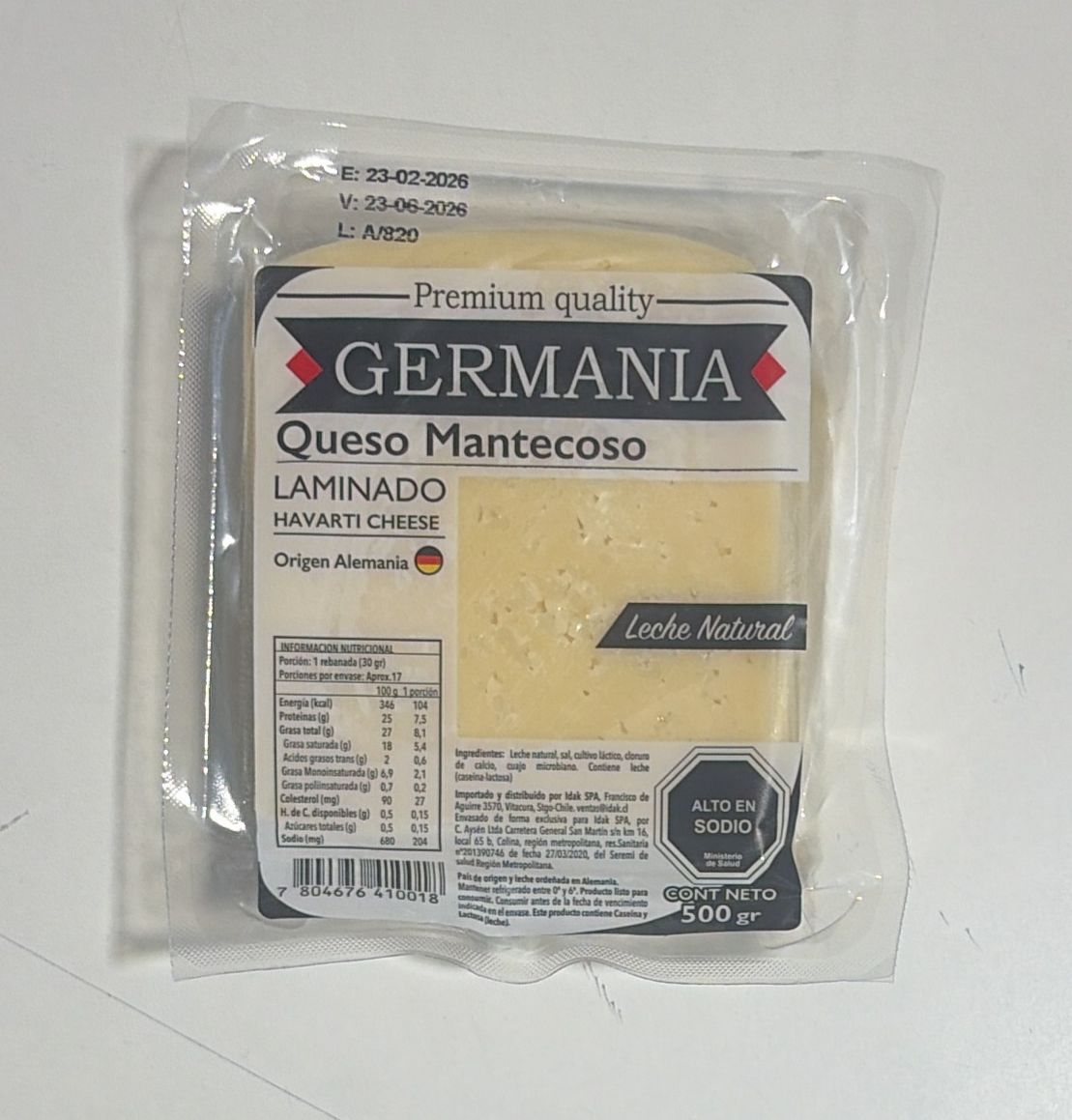 Queso Mantecoso Laminado 500 grs Germania