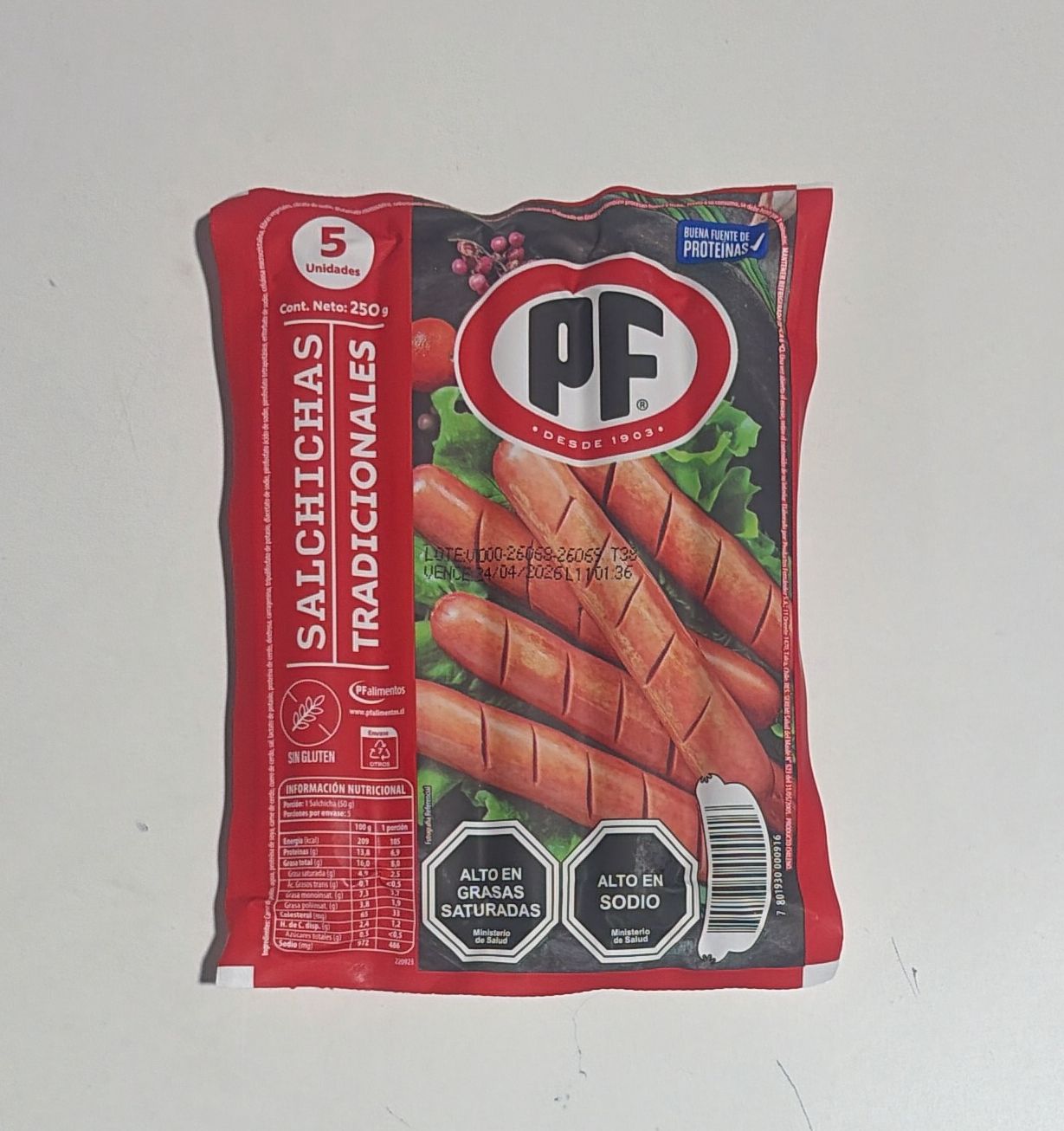 Salchicha Tradicional 5 Unds 250 grs PF