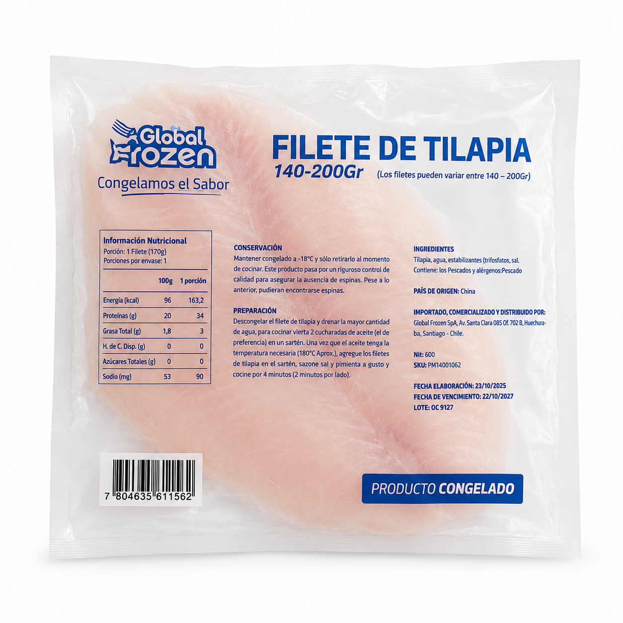 Tilapia Filete 200 grs Global Frozen